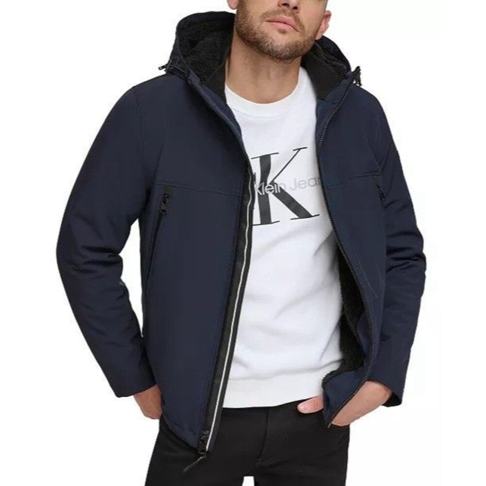 Calvin Klein New Men’s Jacket MEDIUM Sherpa Lined Infinite Soft Shell True NAVY - Picture 4 of 16